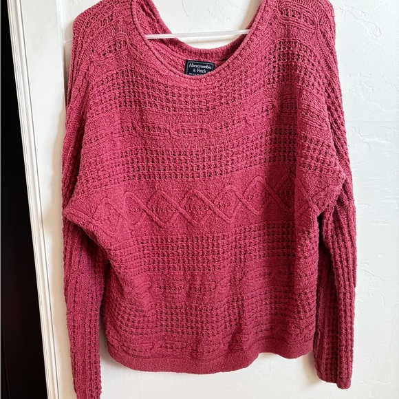 Abercrombie & Fitch cable knit sweater jumper mauve size medium - Picture 2 of 4